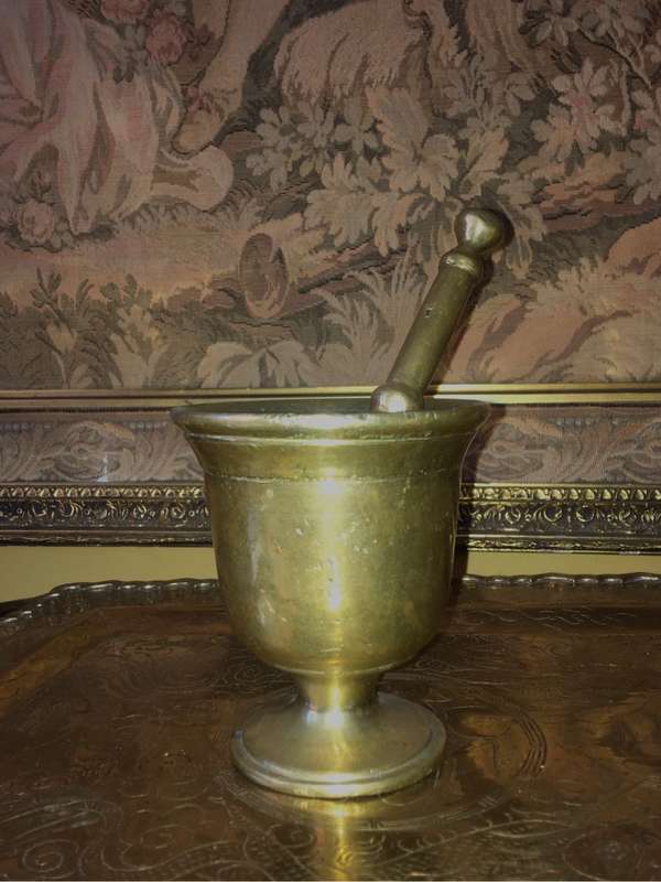 Antique brass pestle and mortar
