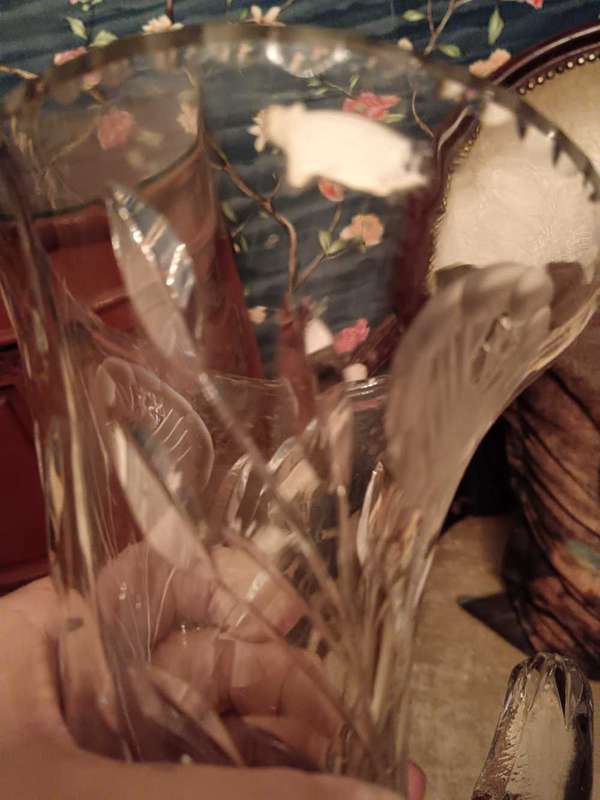 Bohemia Czech Cornucopia Crystal Rose Cut Vase