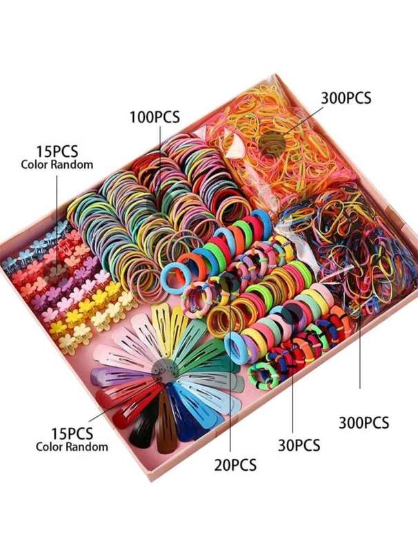 780pcs Elastic Hair Ropes,Headwear Combination Set Girl Hair Band Hair Clip Set Children Hairpin Set
