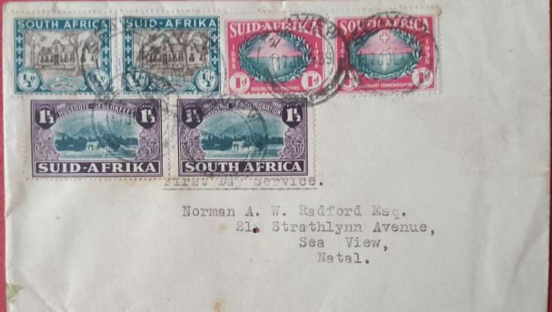 Union cover 250th anniversay of huguenot landing in south africa 1938 dated 17/7/39
