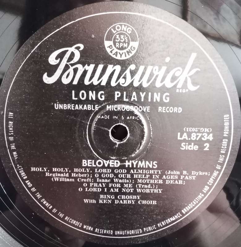 BING CROSBY - BELOVED HYMNS. UNBREAKABLE MICRO GROOVE RECORD.
