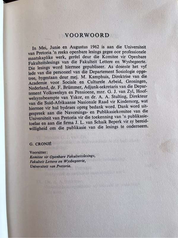 Professionele Maatskaplike Werk - Prof. G. Cronjé (1970)