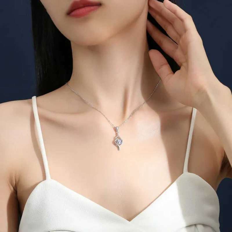 Necklace Sterling Silver GRA Certified Moissanite Diamond 1 Karat Geometric Pendant