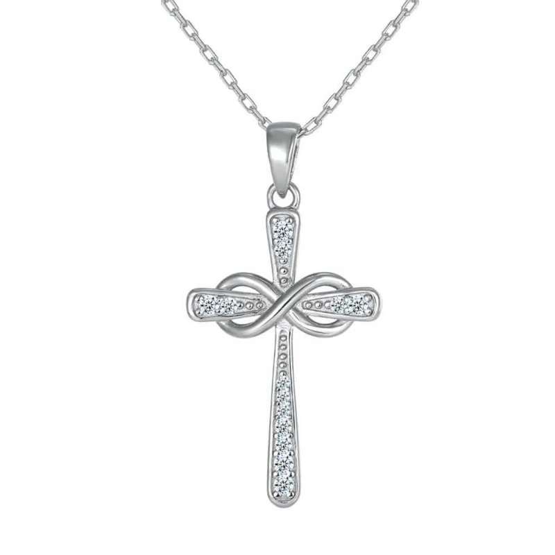 Necklace Sterling Silver 925 Moissanite Diamond Inlay Cross With Infinity Pendant