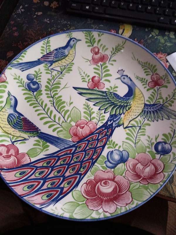 Genuine Imperial Imari large Display Plate with Peacock, Birds and Ferns & Flowers