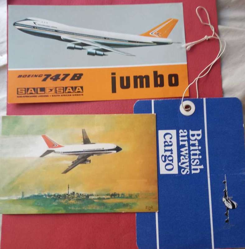 Saa boeing 747 x2 pos cards+ba cargo ticket