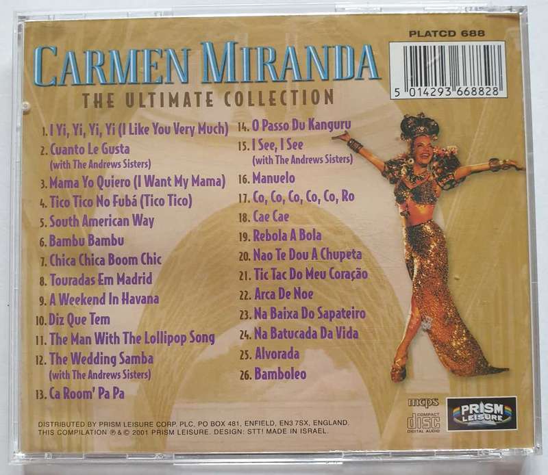CD - CARMEN MIRANDA - THE ULTIMATE COLLECTION - ISRAEL - 2001 - PLATCD 688 - COMPILATION