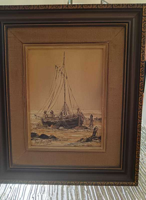 Framed Painting of Fishing Trawler by SA Artist Ann Donaldson