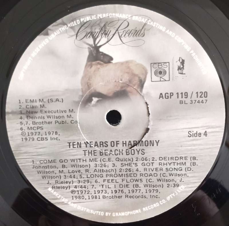 THE BEACH BOYS - TEN YEARS OF HARMONY LP VINYL RECORD. DOUBLE ALBUM.