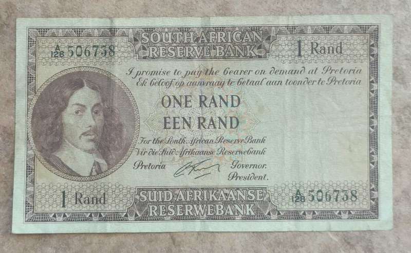 R1 South Africa Old Note, Van Riebeck, Circulated Very Rare