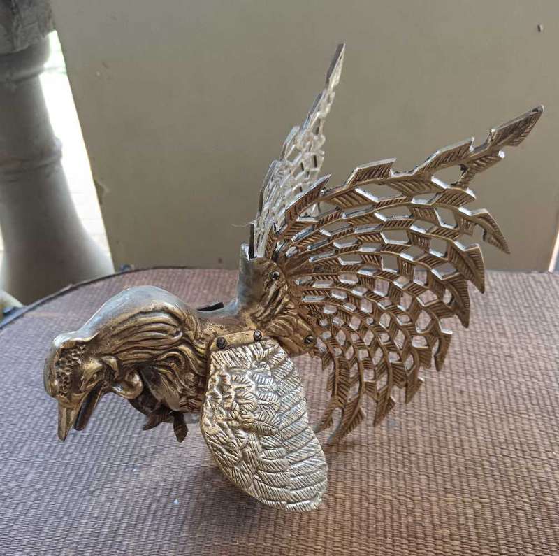 Large Pair of Brass Fighting Cocks
