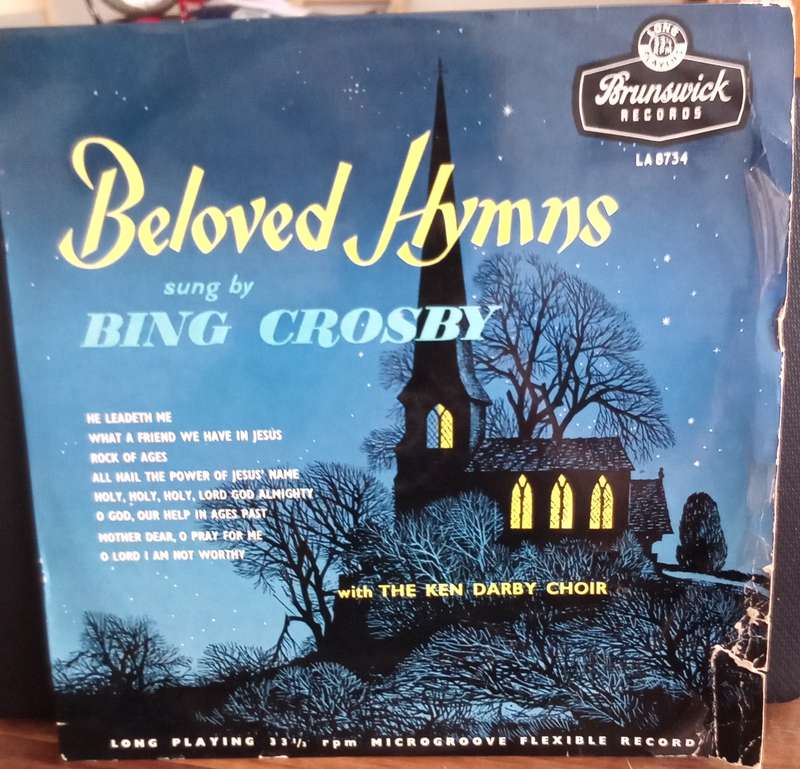 BING CROSBY - BELOVED HYMNS. UNBREAKABLE MICRO GROOVE RECORD.