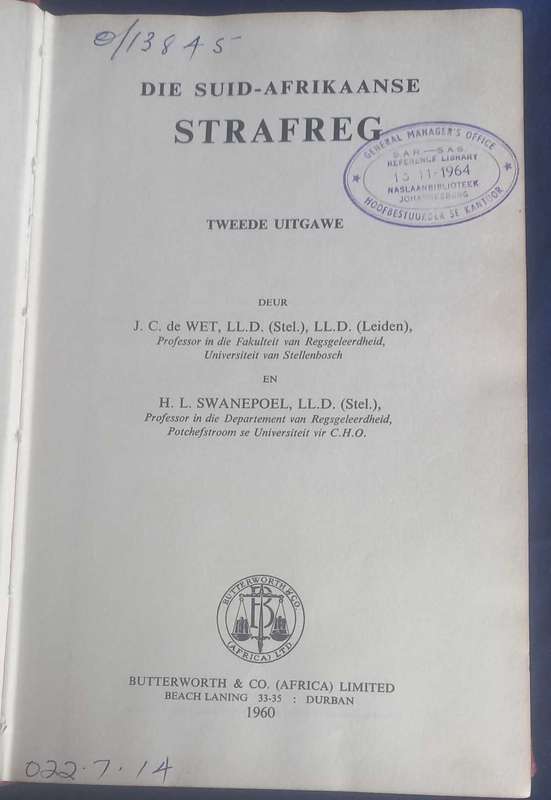 Die Suid-Afrikaanse strafreg 1960