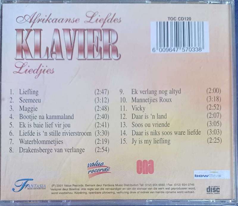 Afrikaanse liefdes klavier liedjies cd