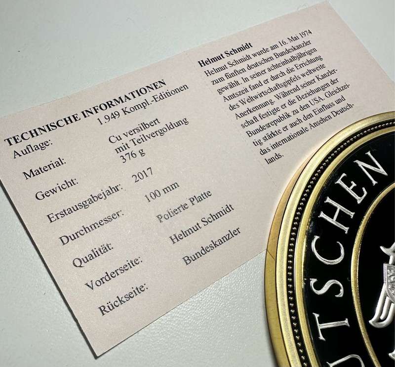 HUGE 376GR. XXL GIANT 100MM MEDAL - GERMAN CHANCELLOR -  SEALED WITH CERTIFICATE