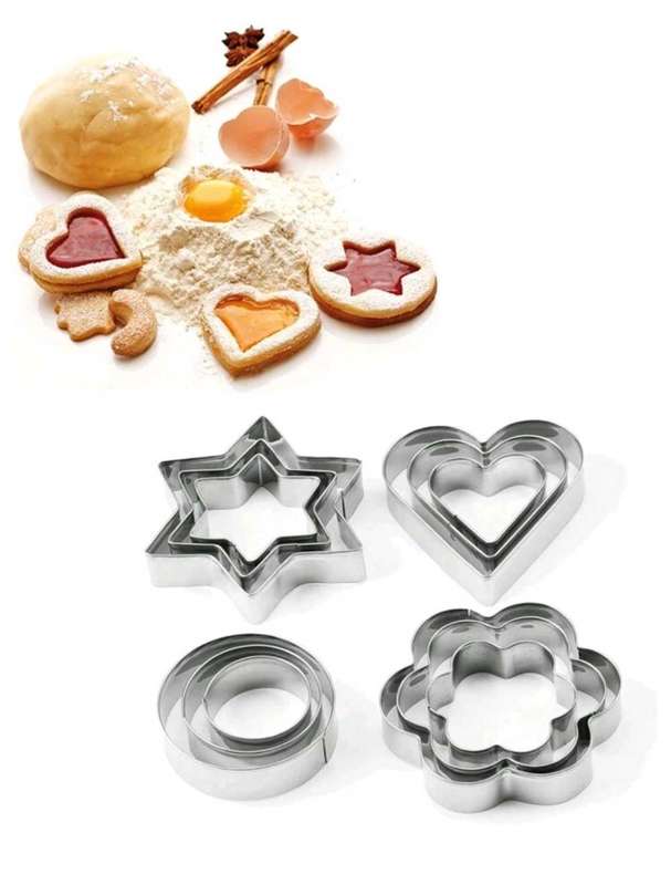 12PCS Cookie Cutter Set  Stainless Steel Flower, Heart, Star Shapes for Baking