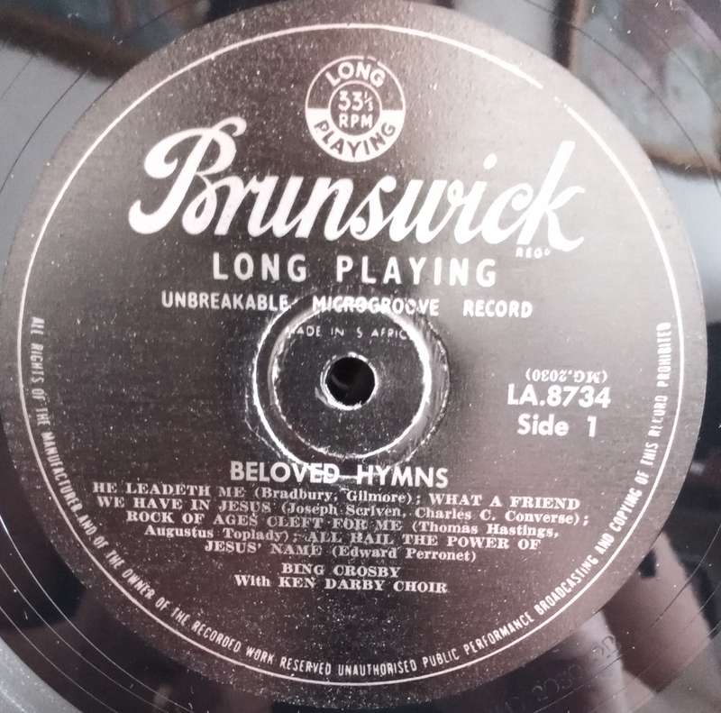BING CROSBY - BELOVED HYMNS. UNBREAKABLE MICRO GROOVE RECORD.