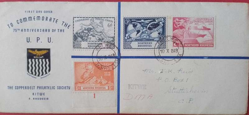 Northern Rhodesia 1949 UPU fdc