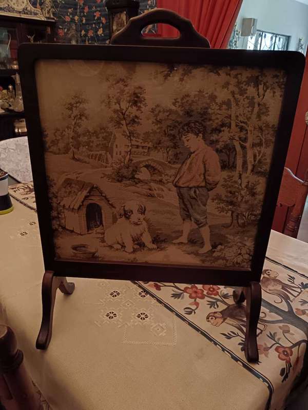 Vintage French Tapestry & Wooden Firescreen