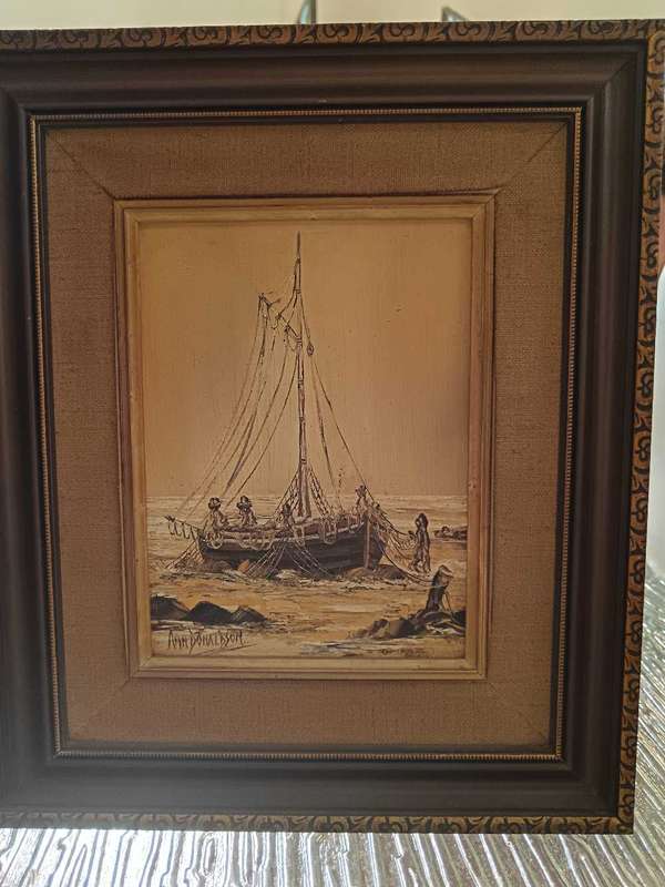 Framed Painting of Fishing Trawler by SA Artist Ann Donaldson