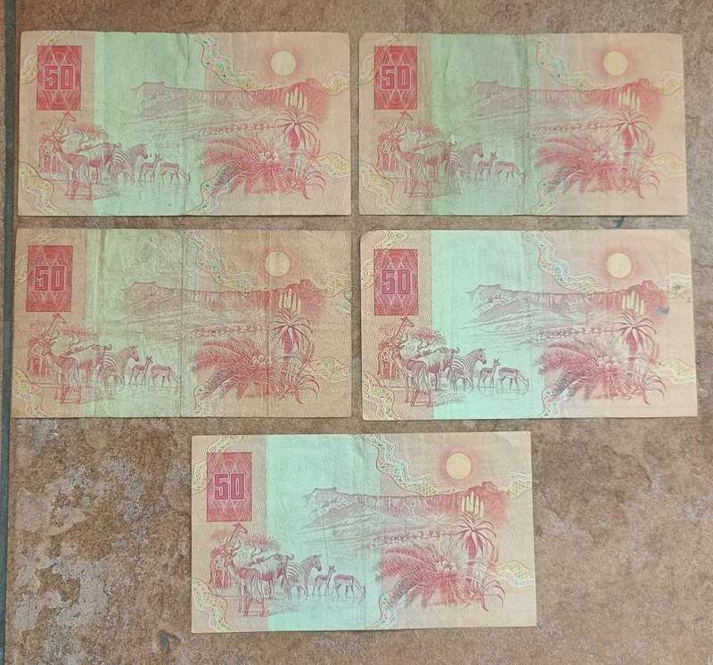 South Africa 5 x Old R50 Notes, Van Riebeck