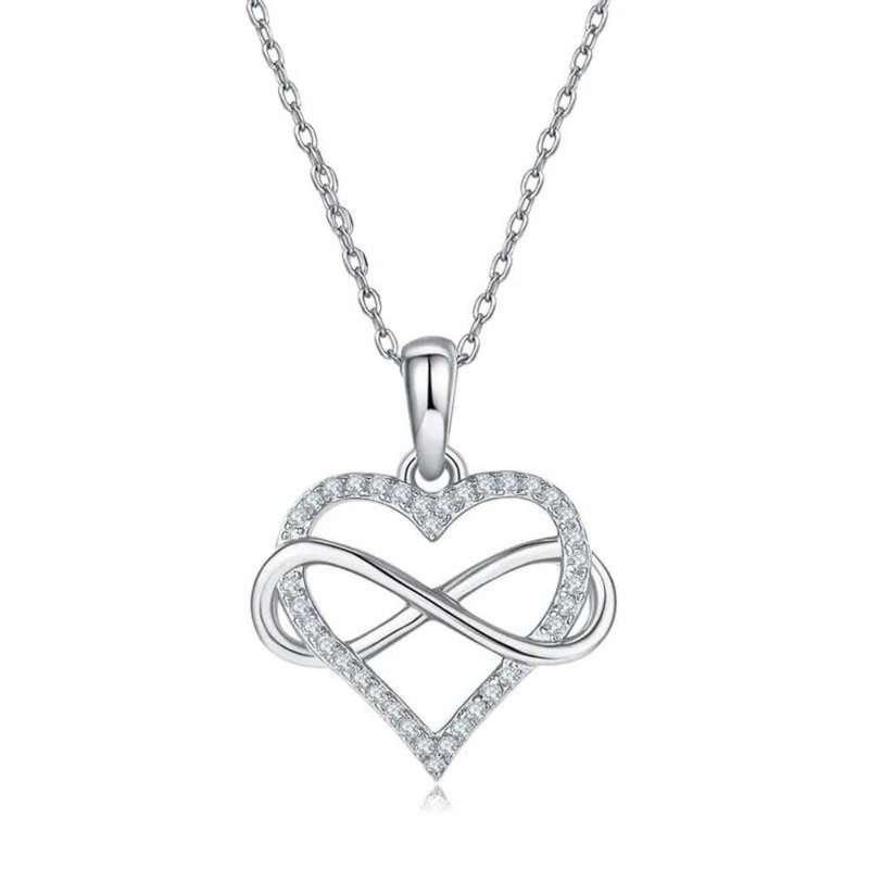 Necklace Sterling Silver 925 Moissanite Diamond Inlay Elegant Infinity Heart Pendant