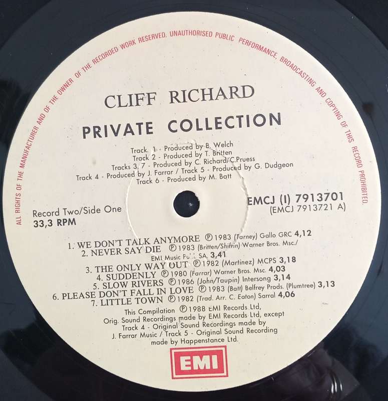 CLIFF RICHARD - PRIVATE COLLECTION LP VINYL RECORD - DOUBLE ALBUM