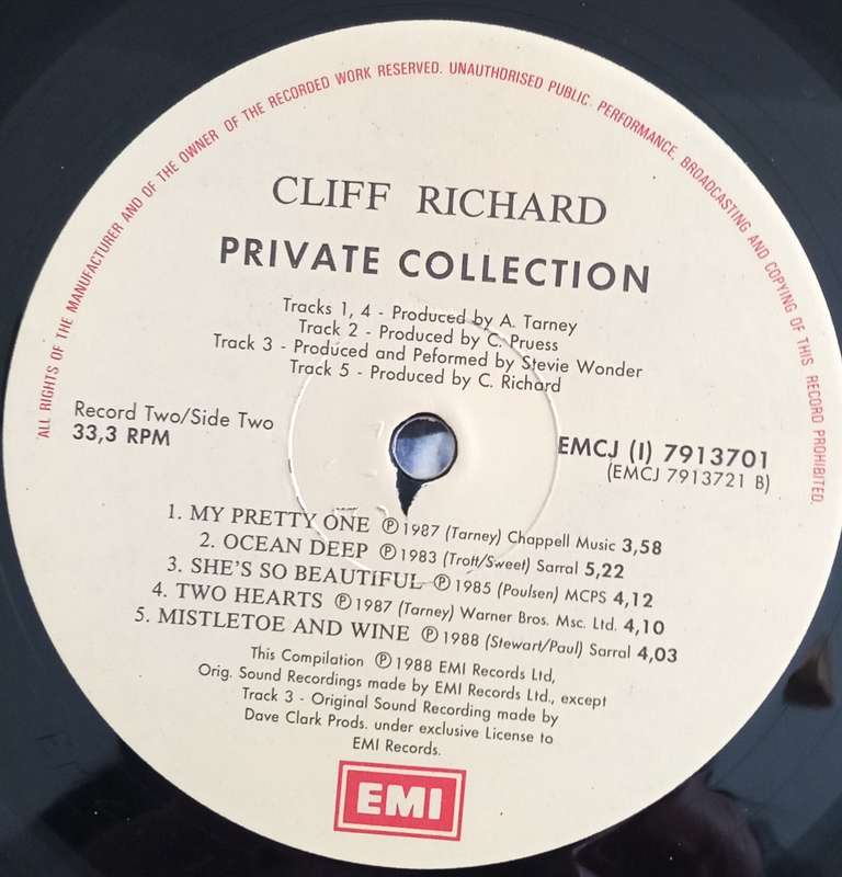 CLIFF RICHARD - PRIVATE COLLECTION LP VINYL RECORD - DOUBLE ALBUM