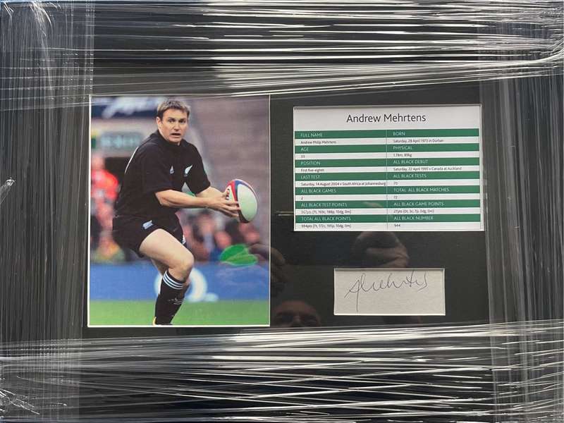 All Black Rugby Frame Signed Andrew Mehrtens