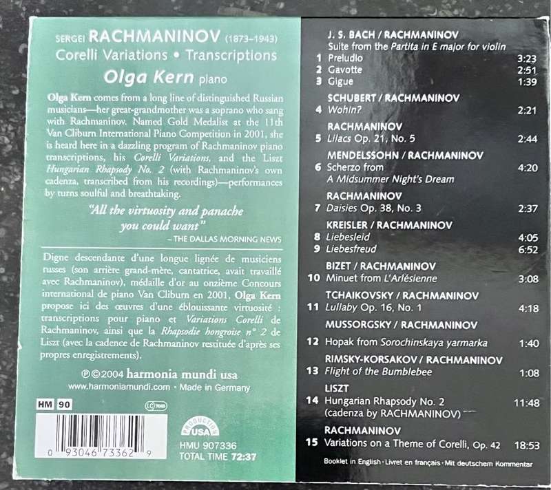 Rachmaninov Transcriptions Corelli Variations by Olga Kern, made in Germany HMU 907336