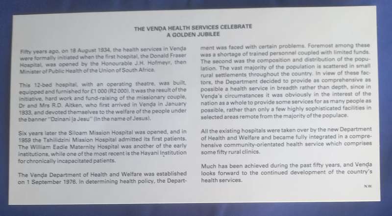 First day envelope - Donald Fraser Hospital  Venda