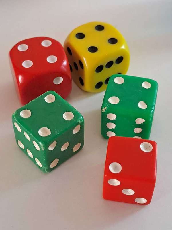 Dice collection of all colours and sizes. Some very unique pieces in wood, metal, and ceramic.