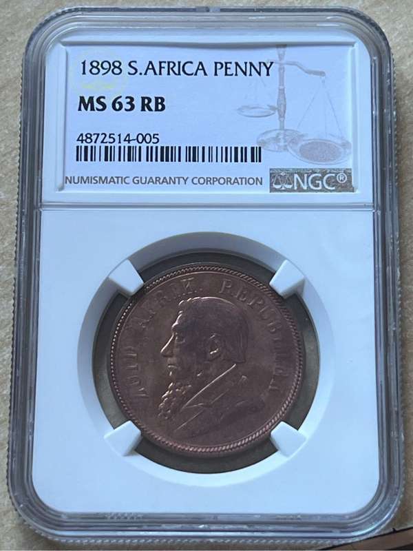 1898 ZAR PENNY - NGC MS 63 RB