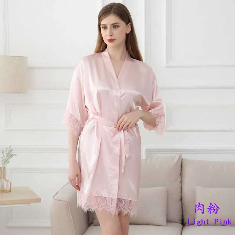 brides maid robe satin gown with lace