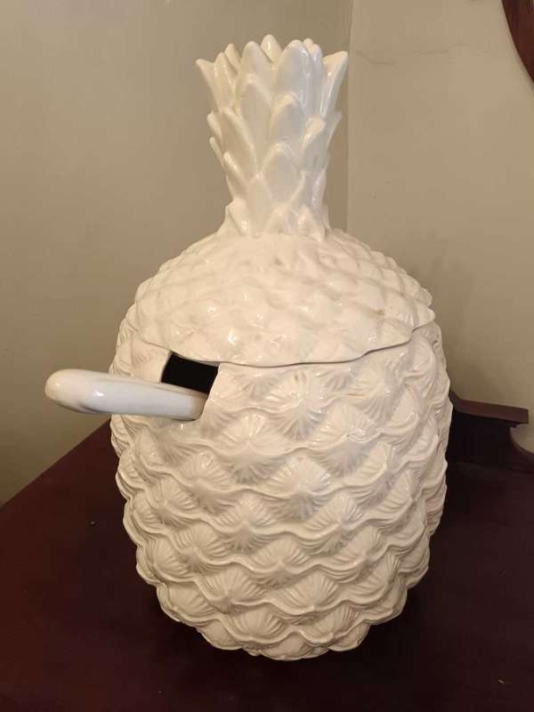 Stunning White Porcelain Pineapple Taureen with Ladle