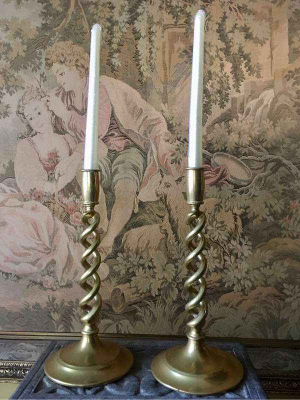 Antique brass open barley twist candlesticks