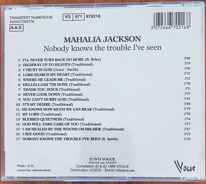 CD Mahalia Jackson - Nobody knows the trouble I`ve seen