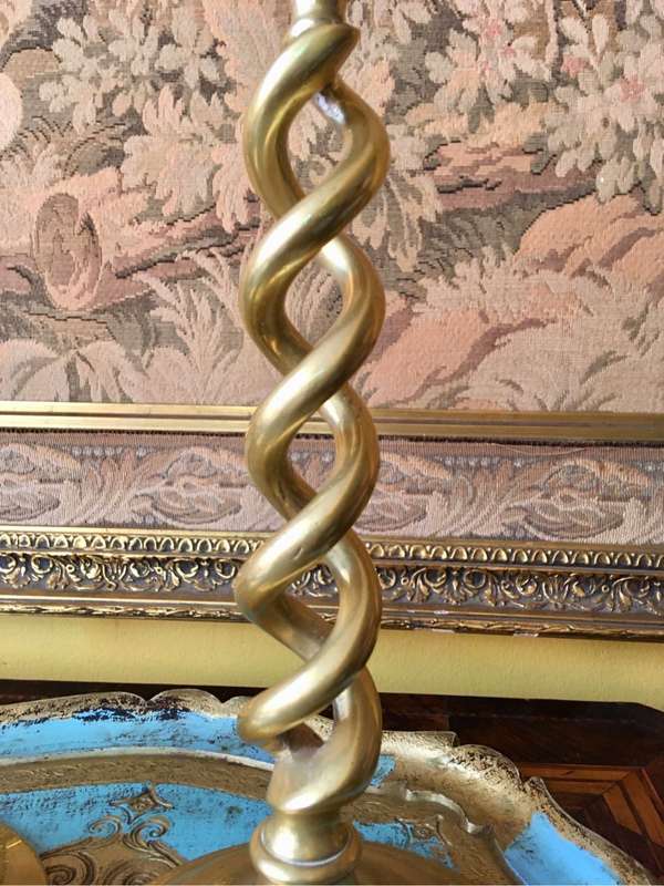 Antique brass open barley twist candlesticks