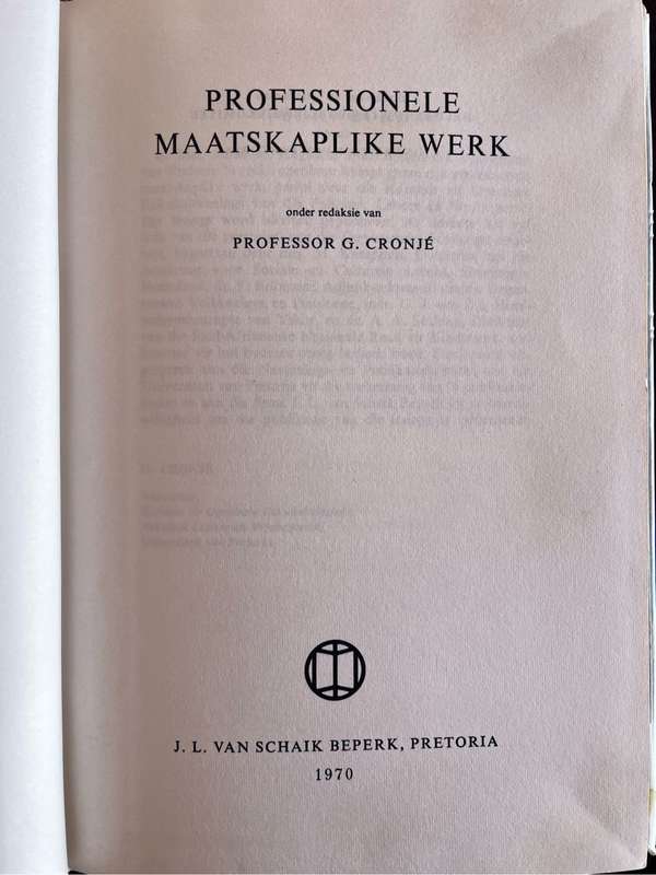 Professionele Maatskaplike Werk - Prof. G. Cronjé (1970)