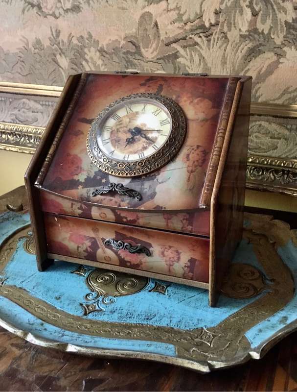 Decoupage jewellery box with clock