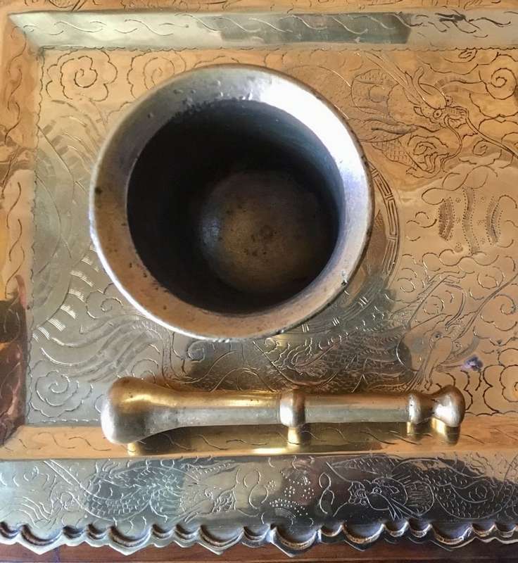 Antique brass pestle and mortar