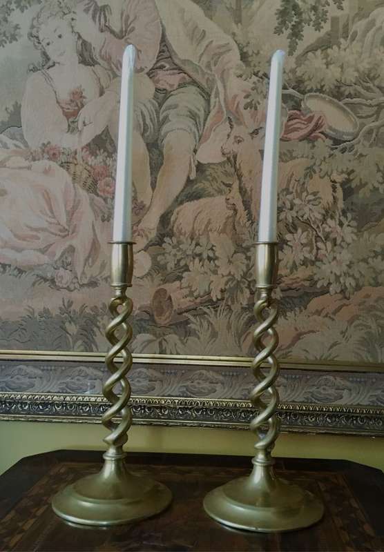 Antique brass open barley twist candlesticks
