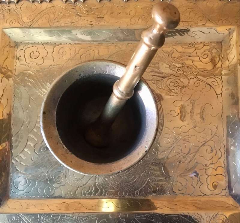 Antique brass pestle and mortar
