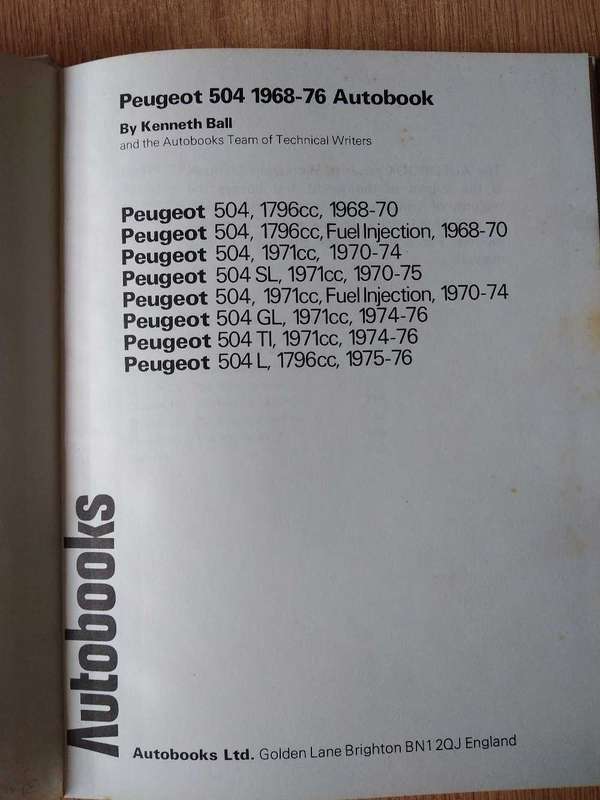 Peugeot 504 Owners Workshop Manual Autobook 783 By Kenneth Ball