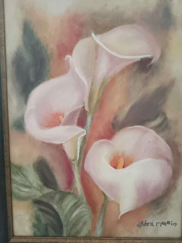 Framed Paining of Arum Lilies by Debra Martun