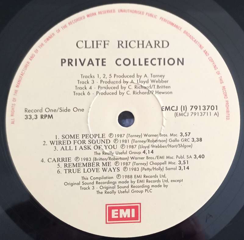 CLIFF RICHARD - PRIVATE COLLECTION LP VINYL RECORD - DOUBLE ALBUM