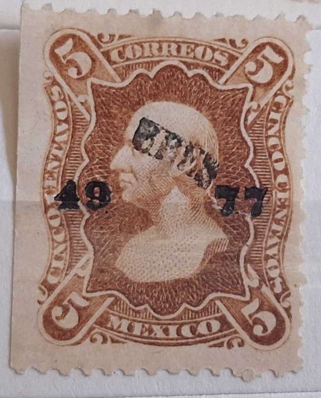 Mexico 1874 5c Overprint  District 49 Urez Year 77