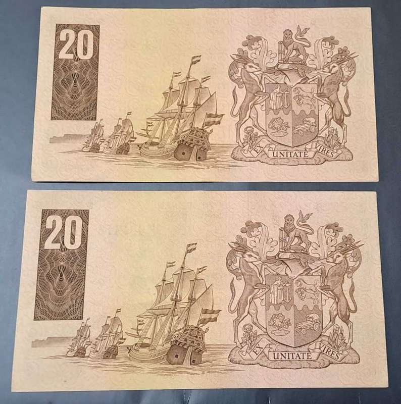 Consecutive pair 1981 Twenty Rand GPC de Kock, second issue