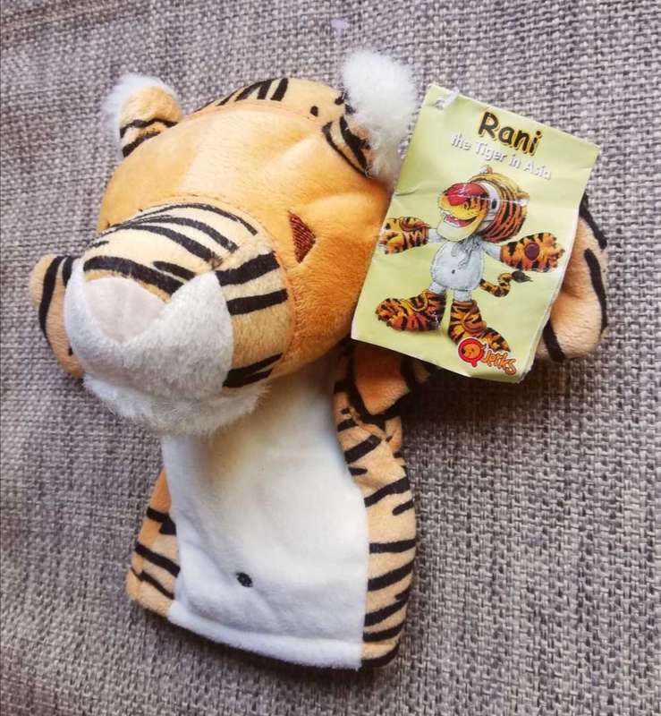 Rani the Tiger in Asia. Plush hand puppet from Emirates. 22cm.
