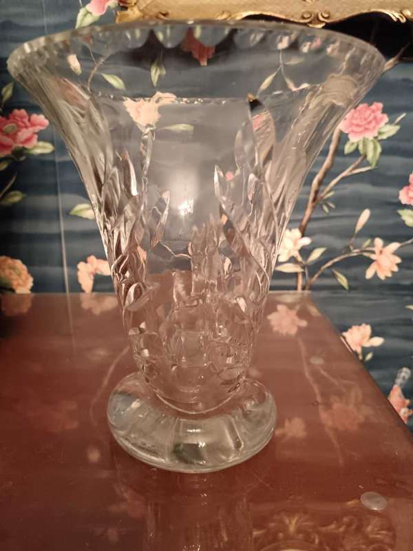 Bohemia Czech Cornucopia Crystal Rose Cut Vase